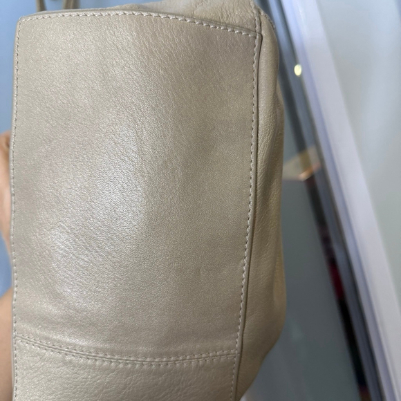 Cole Haan Metallic Beige Leather Drawstring Shoulder Bag - Picture 5 of 14